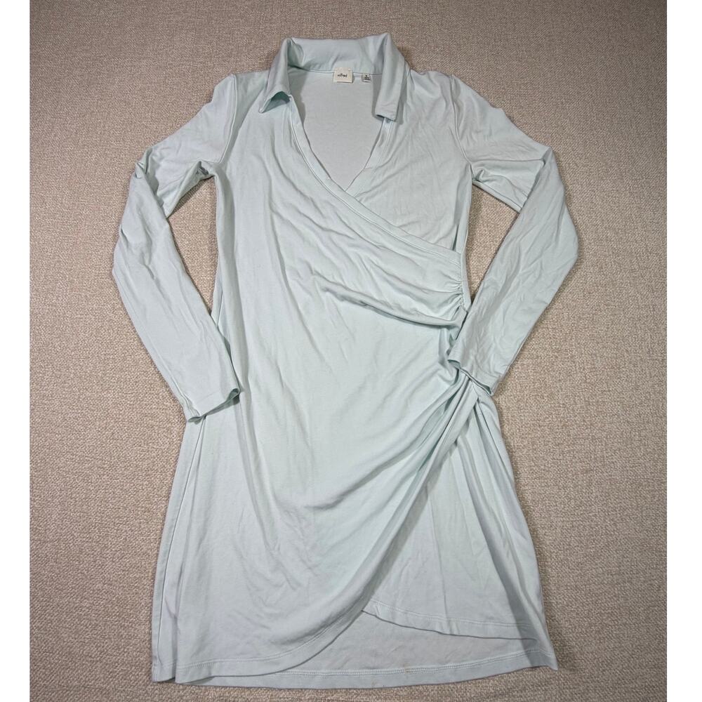 Wilfred Womens Medium Blue Faux Wrap Long Sleeve Knit Pullover Dress Stretch